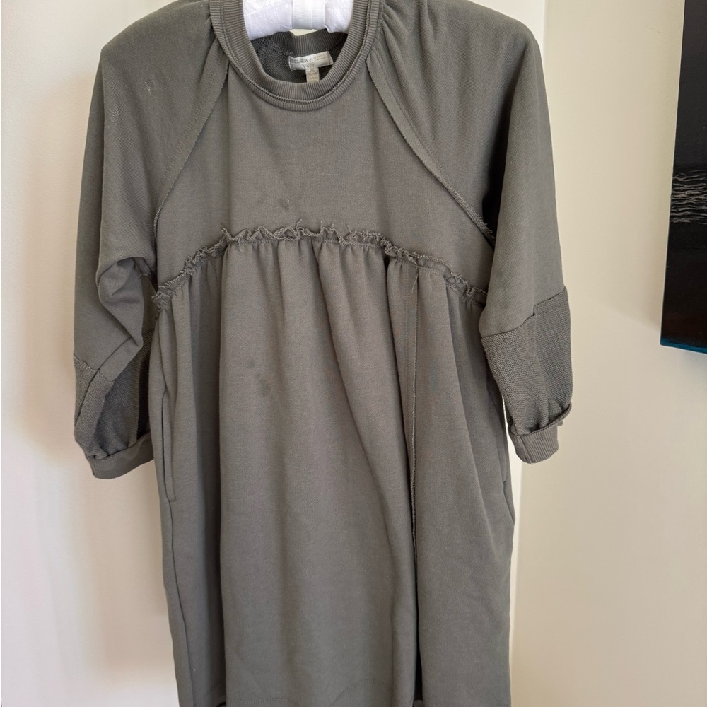 Girls Olive Green Sweatshirt Dress w/ Pockets | Size M | Distressed Look